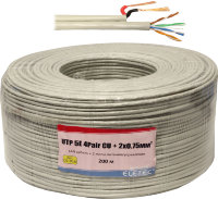 Витая пара с жилами питания 2x0.75 мм, 4PR, UTP, CAT5e (24 AWG), медный, серый, внутренний