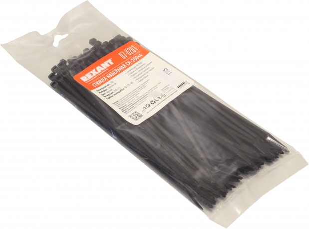Хомут-стяжка REXANT 200х3,5 мм., 100 шт, черный