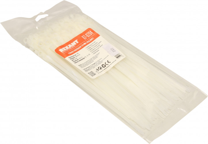 Хомут-стяжка REXANT 200х4,8 мм., 100 шт., белый