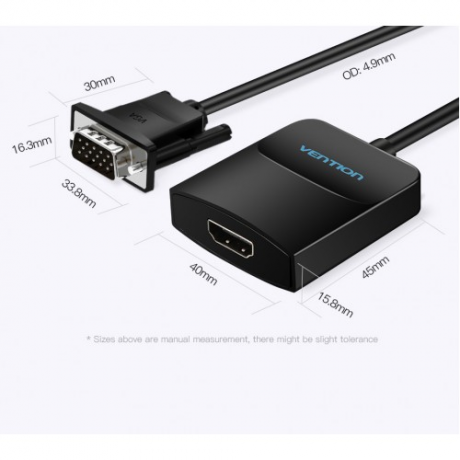 Преобразователь видеосигнала Vention VGA => HDMI + audio + Micro USB