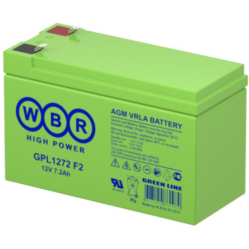 Аккумулятор WBR 1272 F2 (Green), 12В 7,2 Ач