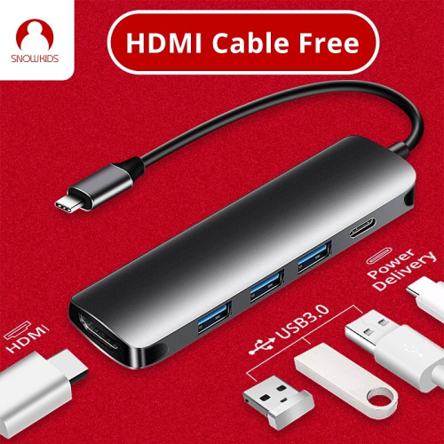 Преобразователь Snowkids USB-C to HDMI + USB 3.0 x3, USB C с функцией Power Delivery