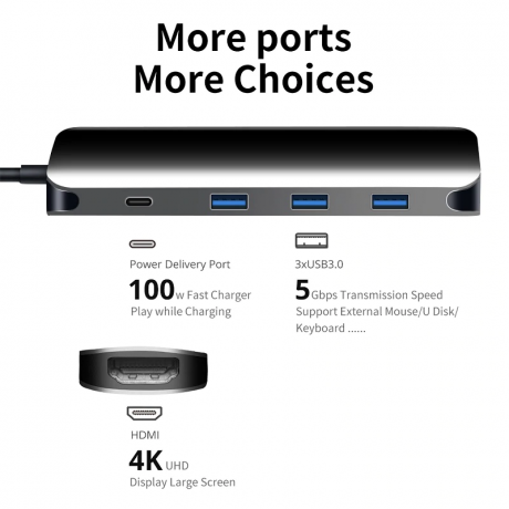 Преобразователь Snowkids USB-C to HDMI + USB 3.0 x3, USB C с функцией Power Delivery