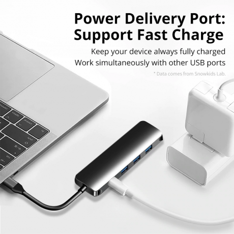 Преобразователь Snowkids USB-C to HDMI + USB 3.0 x3, USB C с функцией Power Delivery