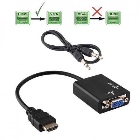 HDMI => VGA, из интерфейса HDMI преобразует сигнал для интерфейса VGA, 1080p + аудио выход 3.5"