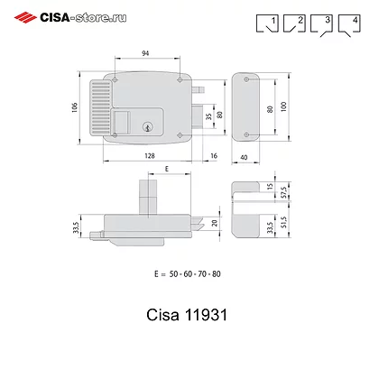 Электромеханический замок CISA CISA 11.931.60.2, накладной монтаж