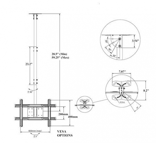Кронштейн потолочный NB T560-15, наклонный, VESA до 600х400