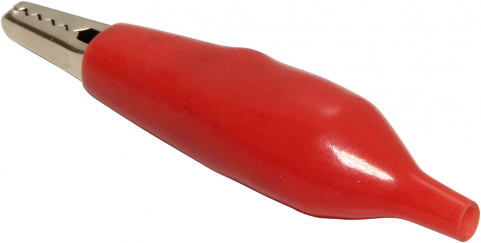 Разъем питания крокодил в силовой изоляции, красный L:50 мм.
