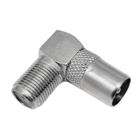 Разъем-переход F-мама - ТВ-папа (угловой, цинк) CADENA