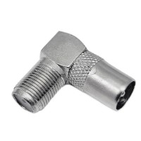 Разъем-переход F-мама - ТВ-папа (угловой, цинк) CADENA