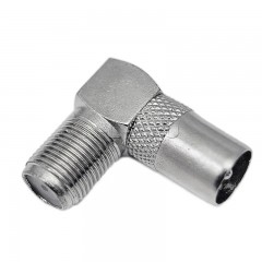 Разъем-переход F-мама - ТВ-папа (угловой, цинк) CADENA